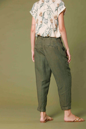 Linda Summer women's chino jogger pants in tencel and linen mat fabric relaxed