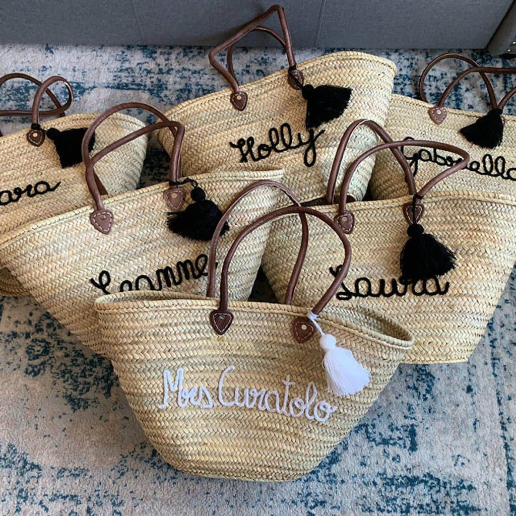 French Market Basket, Straw Bag Handmade with Leather