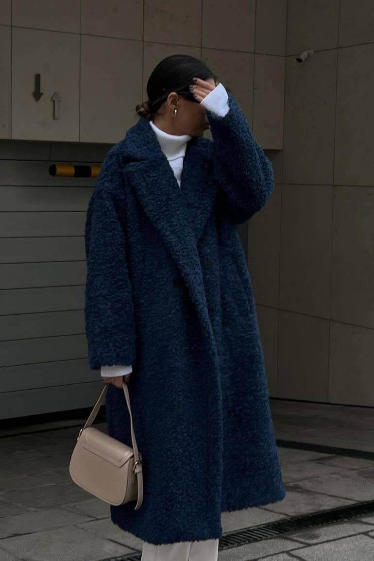 Lapel Plush Fleece Trench Coat