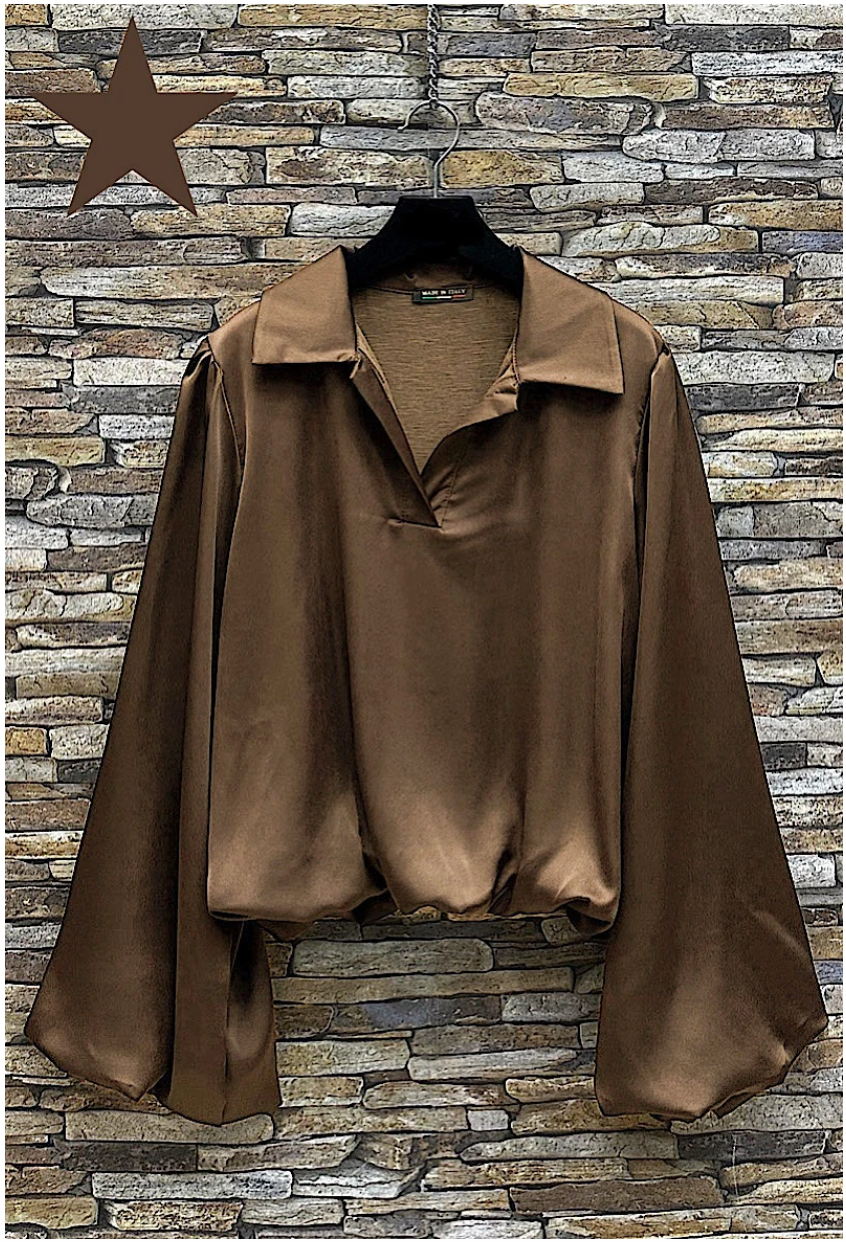 ELBLCSB Italian Chocolate Satin Blouse w/ Balloon Sleeves