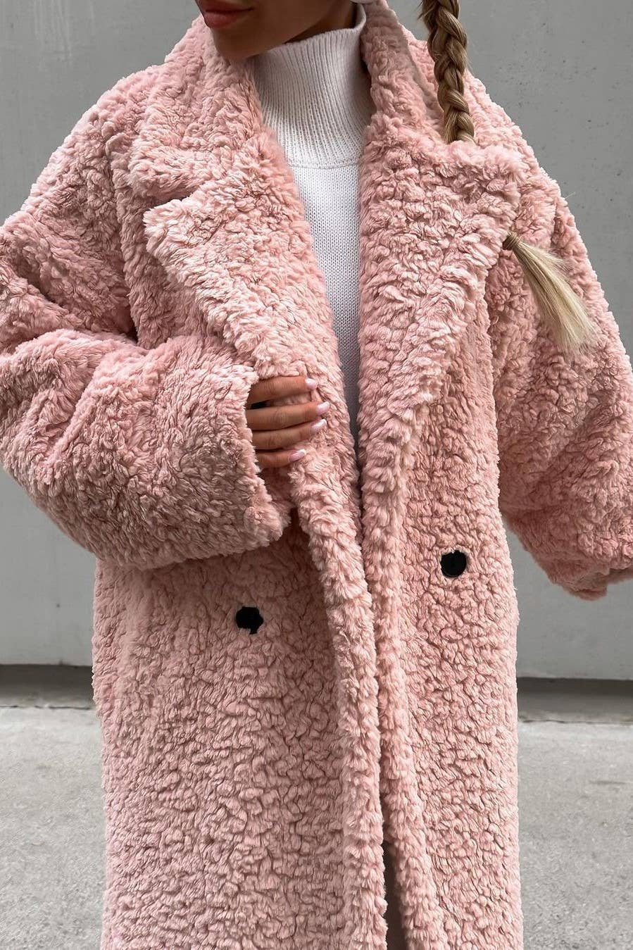 Lapel Plush Fleece Trench Coat