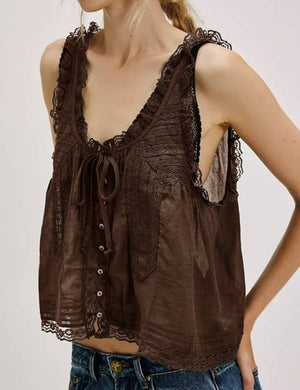 Ladies V-Neck String Tie Lace Cami Top