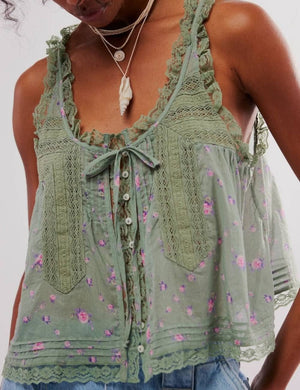 Ladies V-Neck String Tie Lace Cami Top