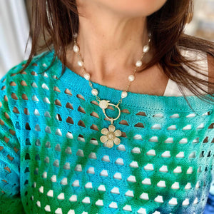 Katie Pearl Clasp Diamond Necklace Pave Clasp  Flower Charm
