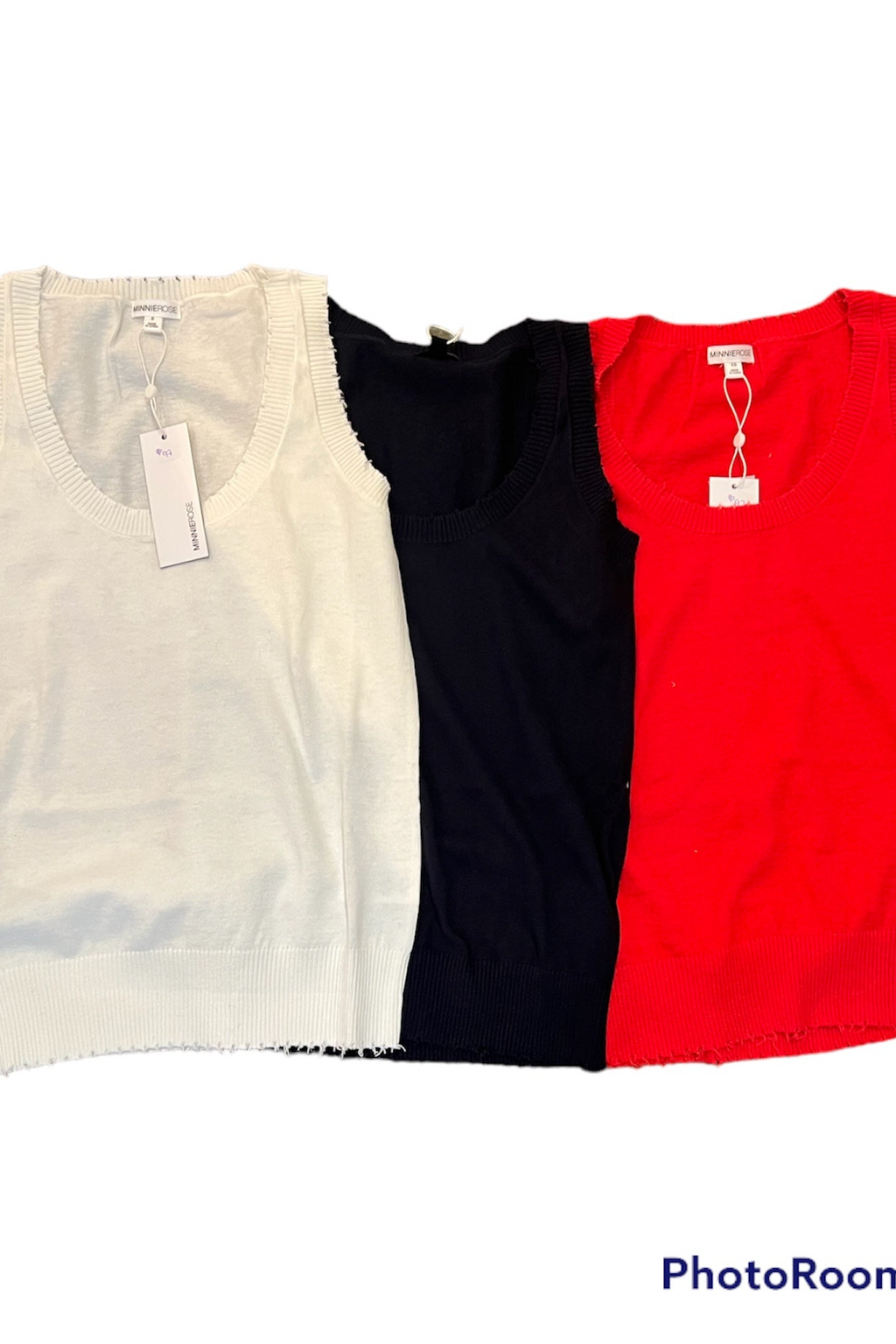 Minnie Rose Cotton/ Cashmere Frayed Scoop Neck Tank