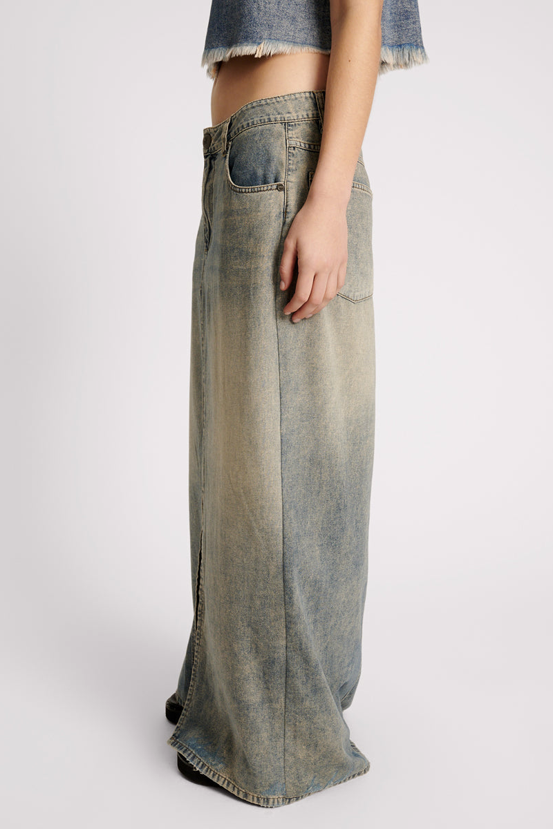 DIRTY BLUE DENIM COLUMN SKIRT