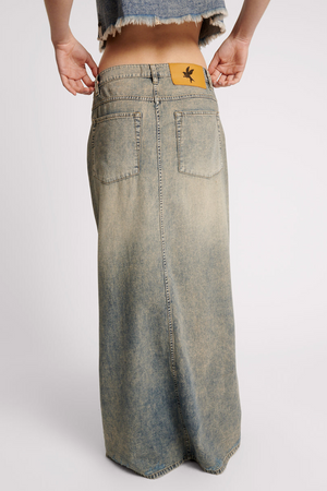 DIRTY BLUE DENIM COLUMN SKIRT