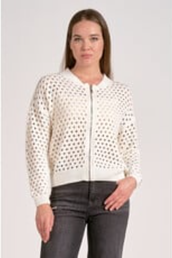 Crochet Mesh Zip Up Cardigan