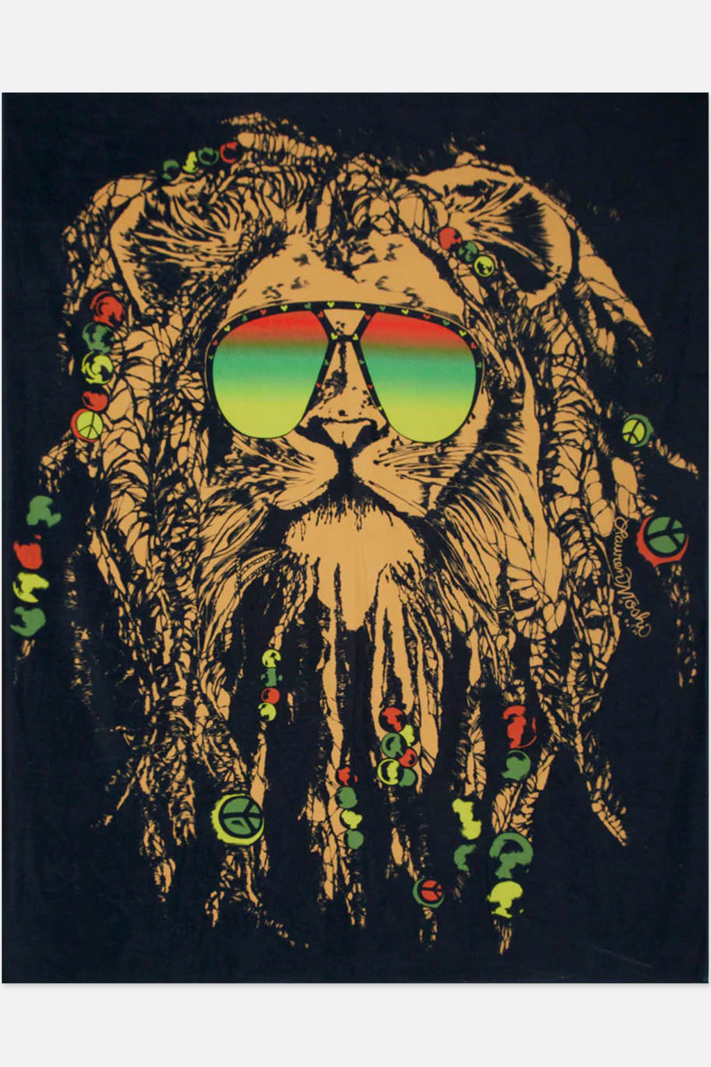 BRINKLEY COLOR RASTA LION   BRINKLEY TIE DYE PEACE BUS SQUARE BLANKET TOWEL FOR TWO