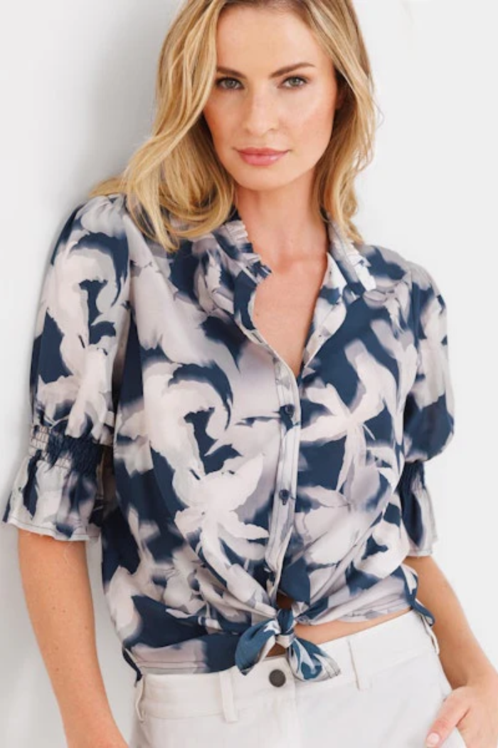 go by Go Silk Go Brooklyn Flea Printed Blouse Blue Bird Floral