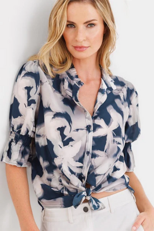 go by Go Silk Go Brooklyn Flea Printed Blouse Blue Bird Floral