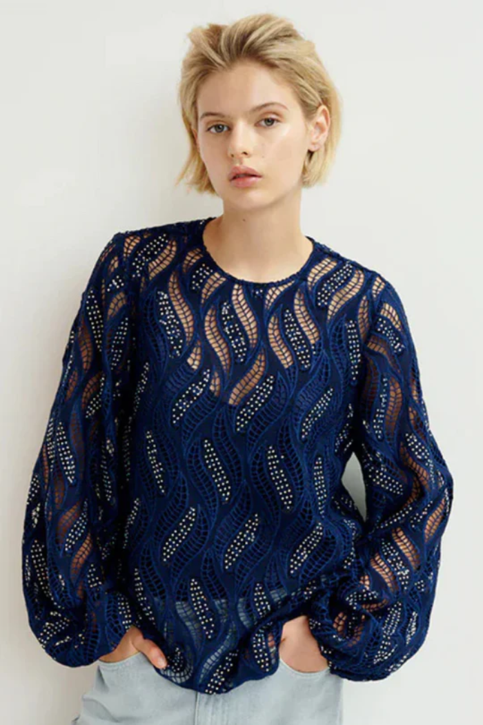 Essentiel Antwerp | Hanover Lace Top | Dark Sapphire