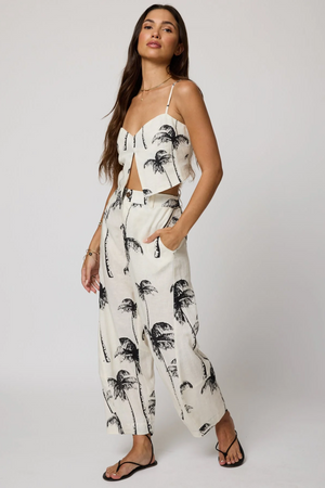LINEN Print BARREL PANTS