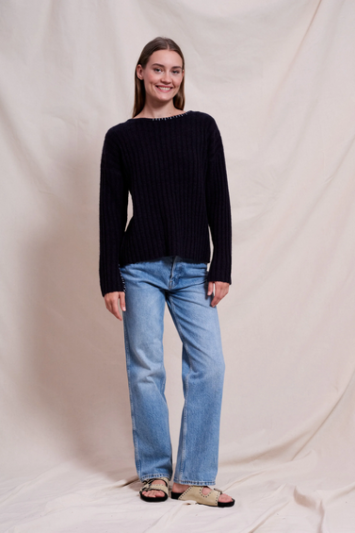 Ribbed Boat Neck Sweater