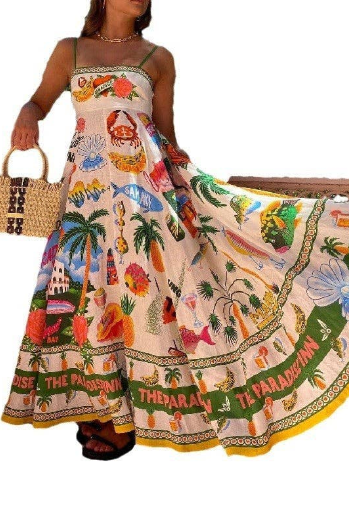 Boho Floral Print Maxi Dress With Spaghetti Straps