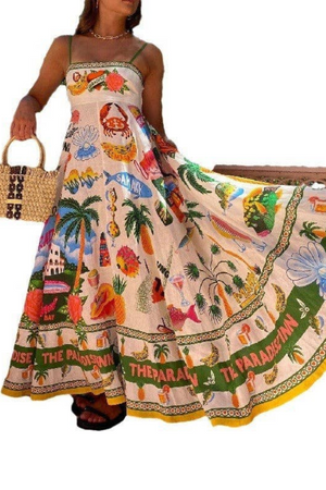 Boho Floral Print Maxi Dress With Spaghetti Straps