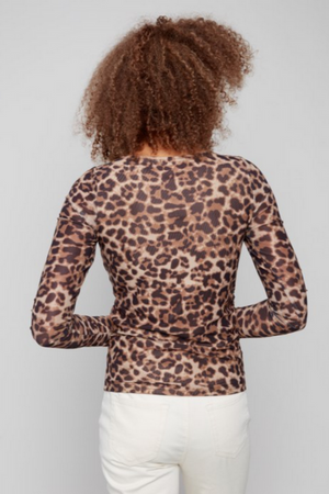 Printed Leopard Mesh Shirt w/Gathering