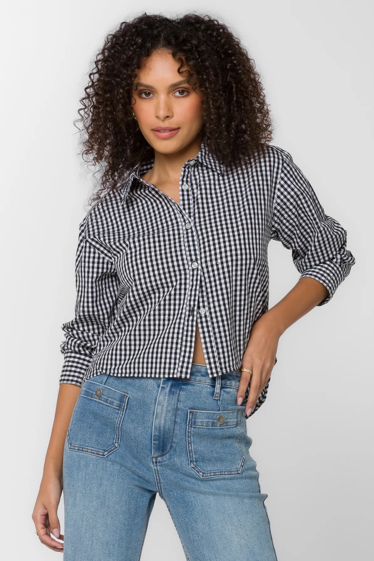 Frazer Rhinestoned Plaid Button Up