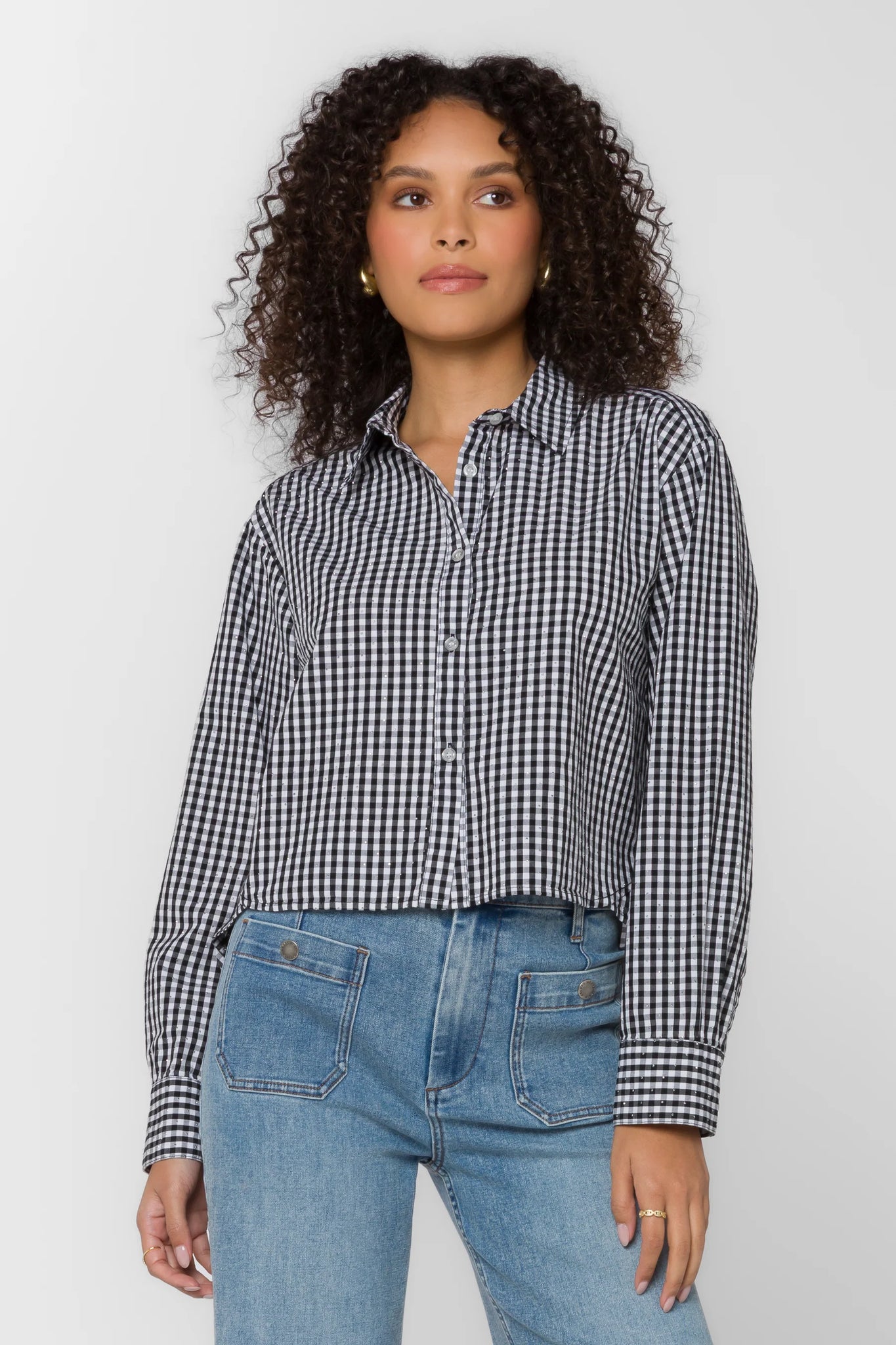Frazer Rhinestoned Plaid Button Up