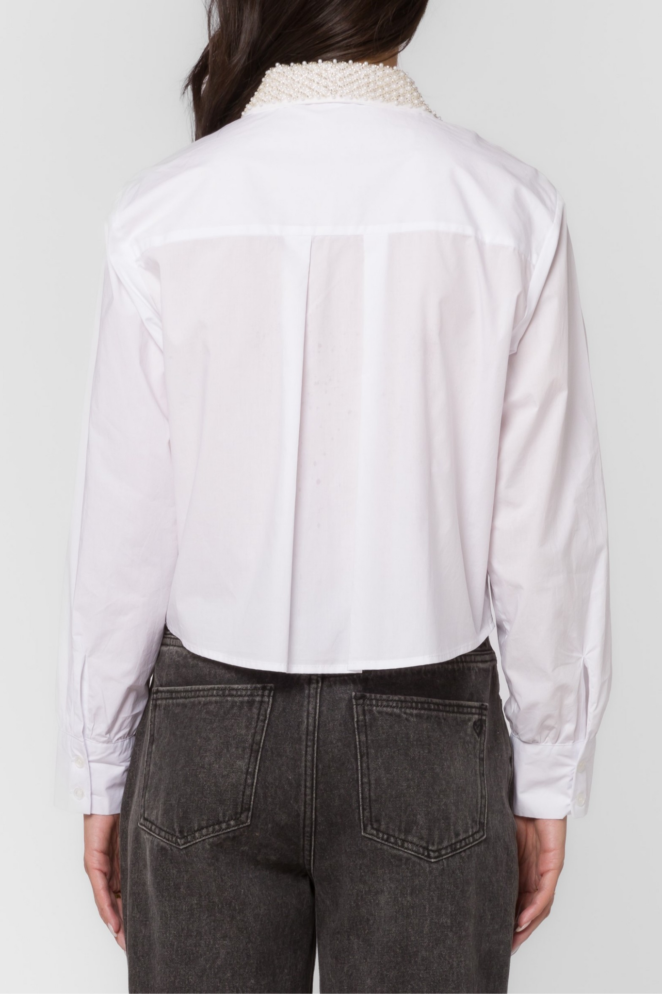 Soleil White Pearl Trim Cropped Blouse