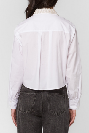 Soleil White Pearl Trim Cropped Blouse