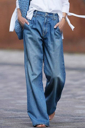 Solid Color High Waisted Wide Leg Loose Fit Jeans