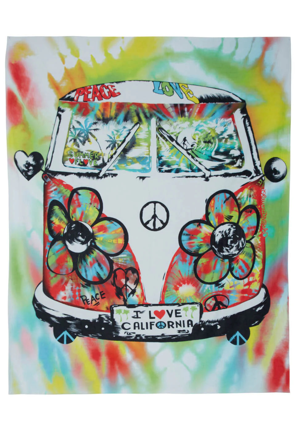 BRINKLEY COLOR RASTA LION   BRINKLEY TIE DYE PEACE BUS SQUARE BLANKET TOWEL FOR TWO