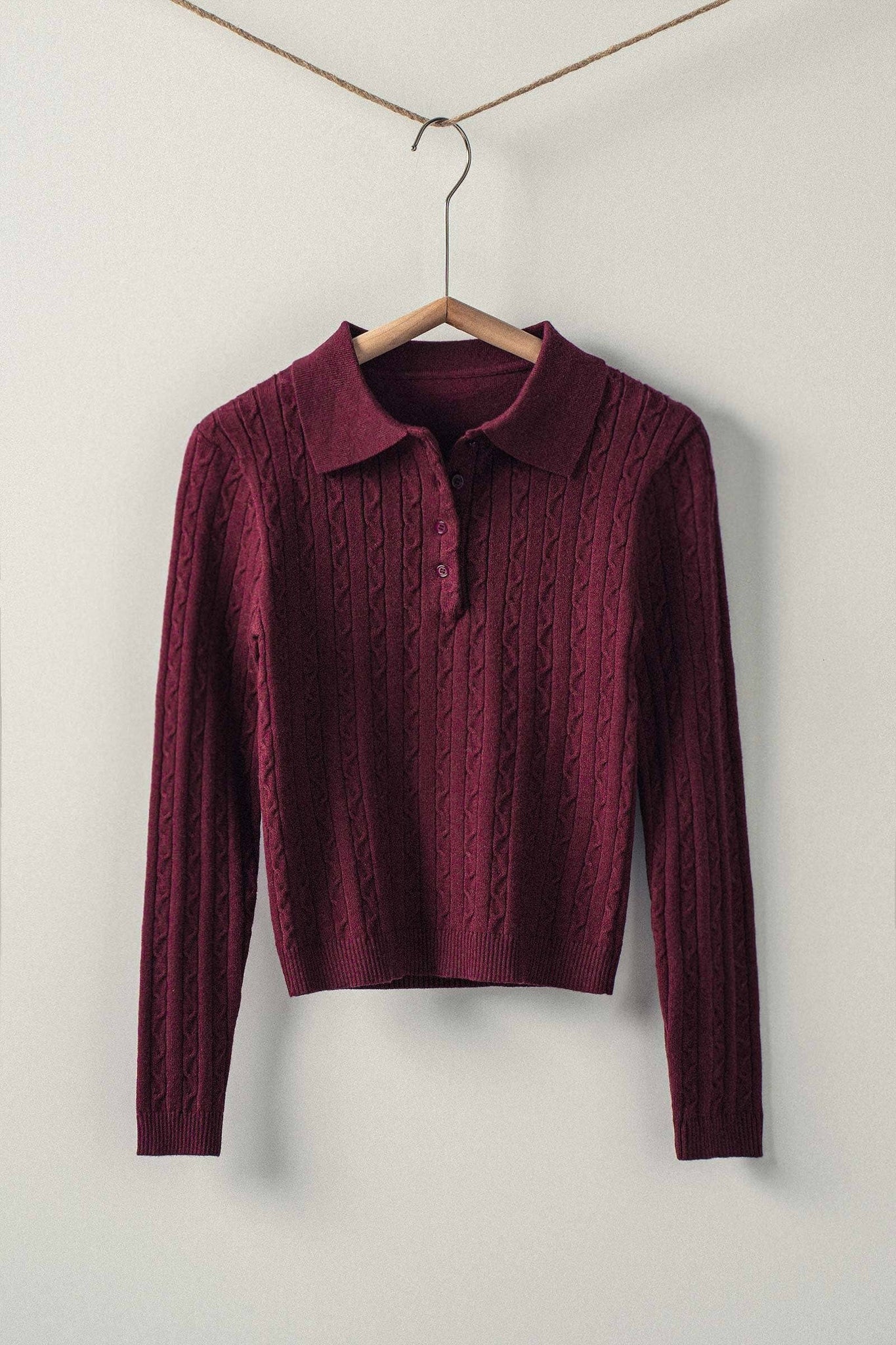 Classic Cable Knit Polo Sweater Top