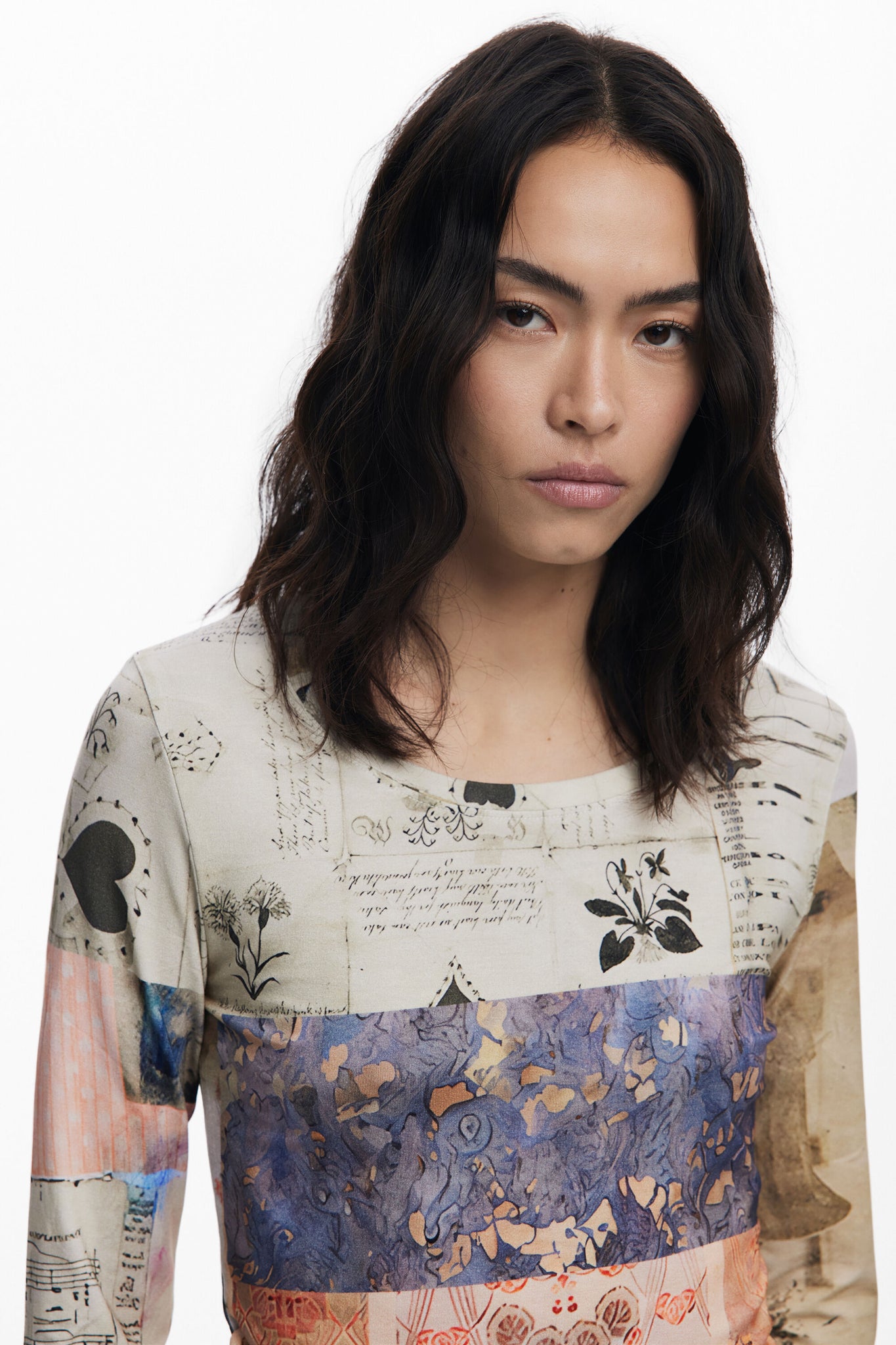 Collage Ruched T-Shirt Long
