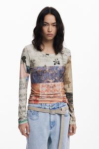 Collage Ruched T-Shirt Long
