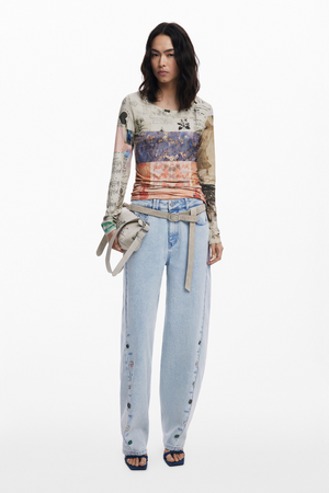 Collage Ruched T-Shirt Long