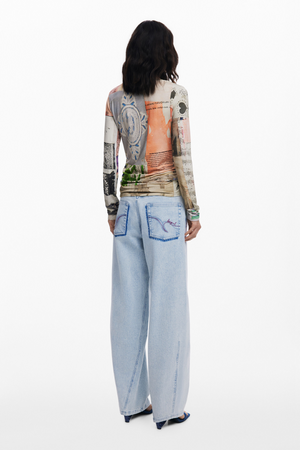 Collage Ruched T-Shirt Long