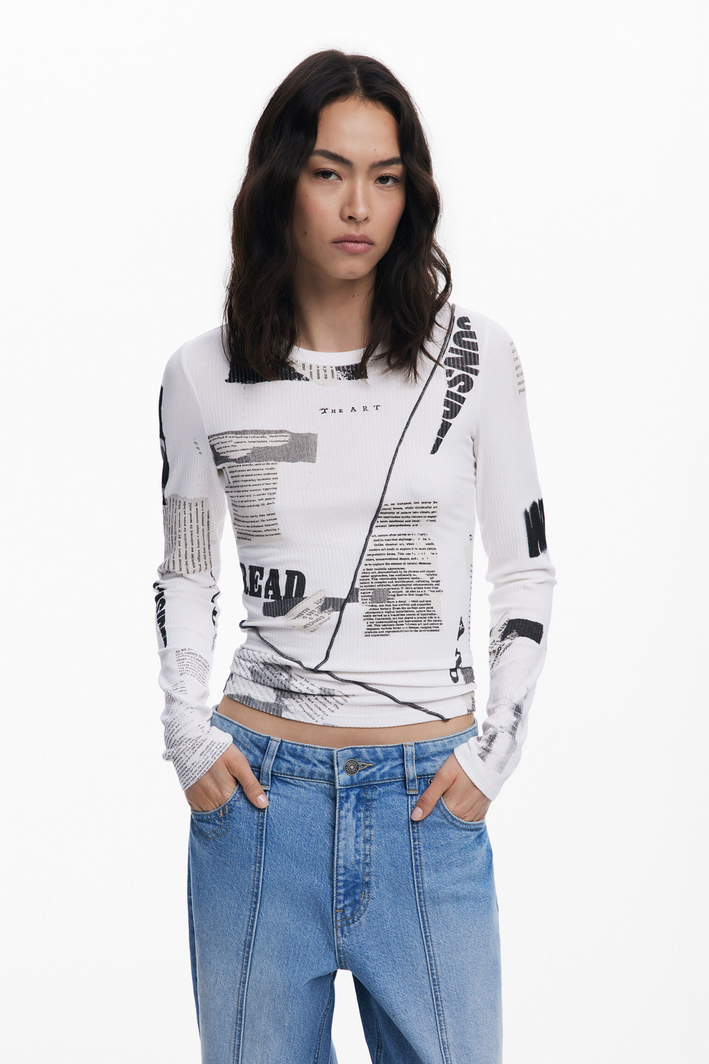 Ribbed Newspaper Long Sleeve T-Shirt