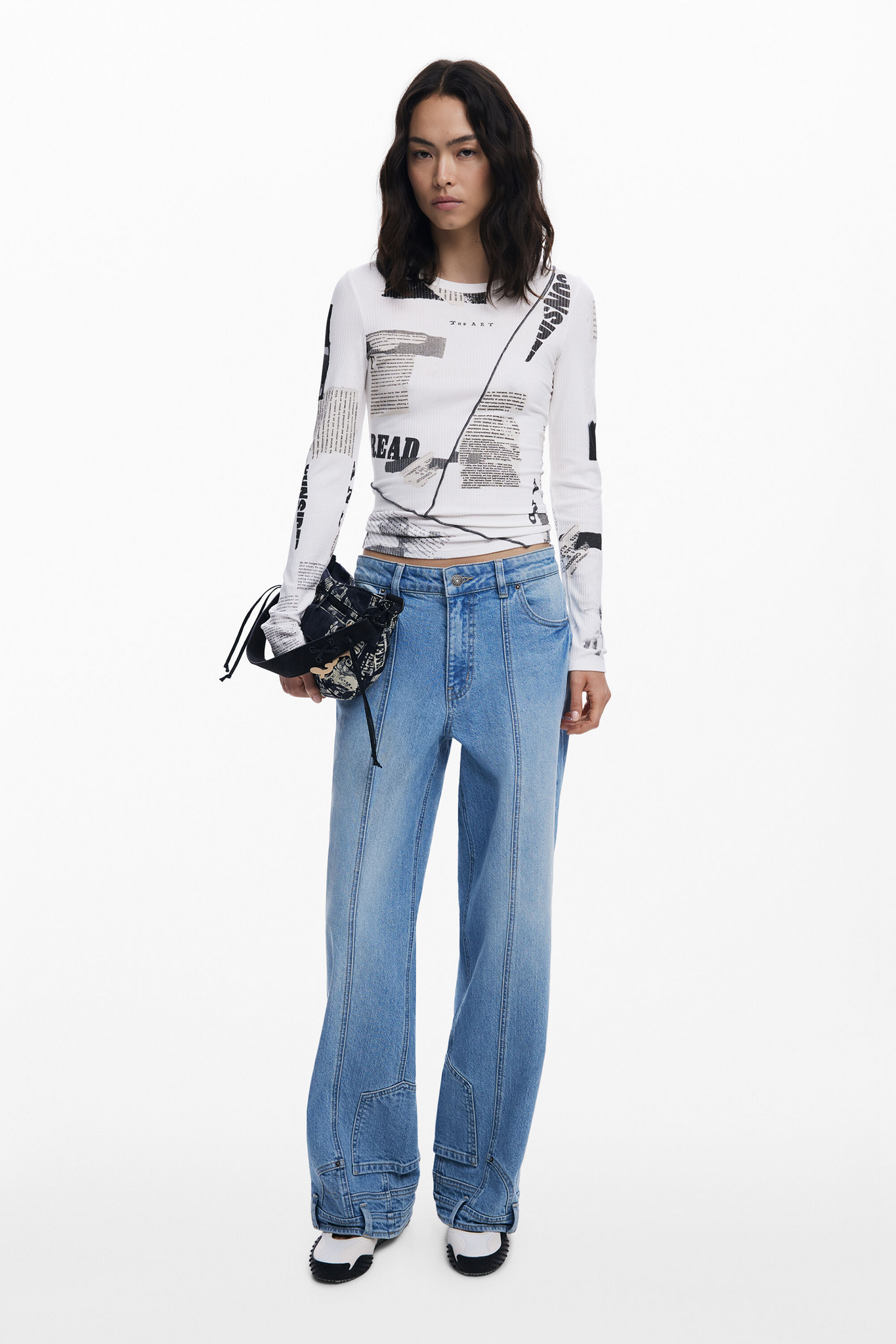 Ribbed Newspaper Long Sleeve T-Shirt