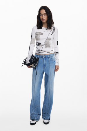 Ribbed Newspaper Long Sleeve T-Shirt