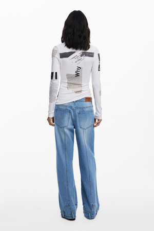 Ribbed Newspaper Long Sleeve T-Shirt