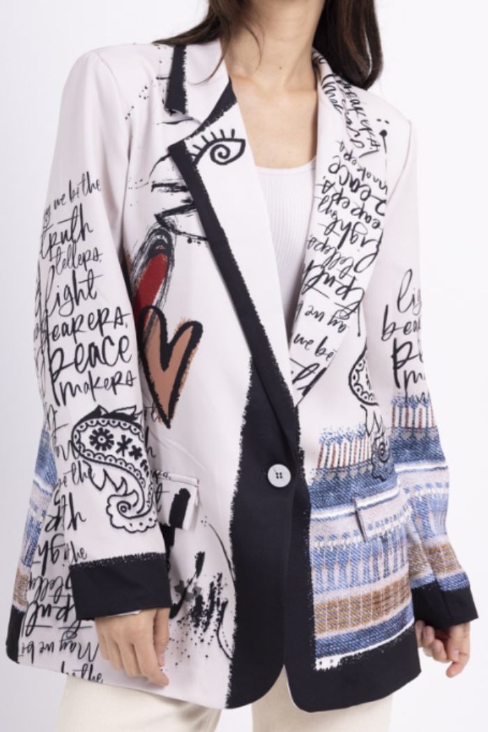 Italian Scripted Artistic Print Blazer