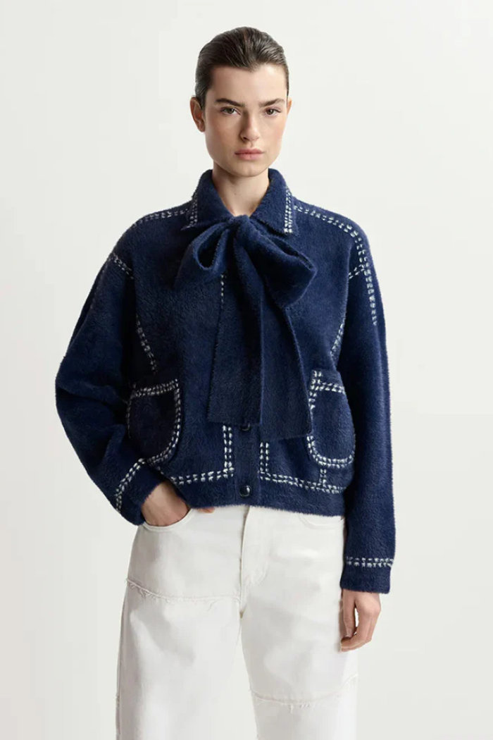 Ihoops Cardigan with Bow - Navy
