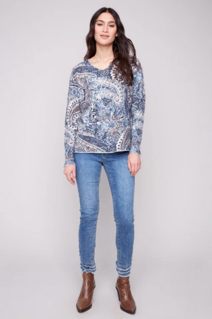 Women's Printed V-Neck Sweater