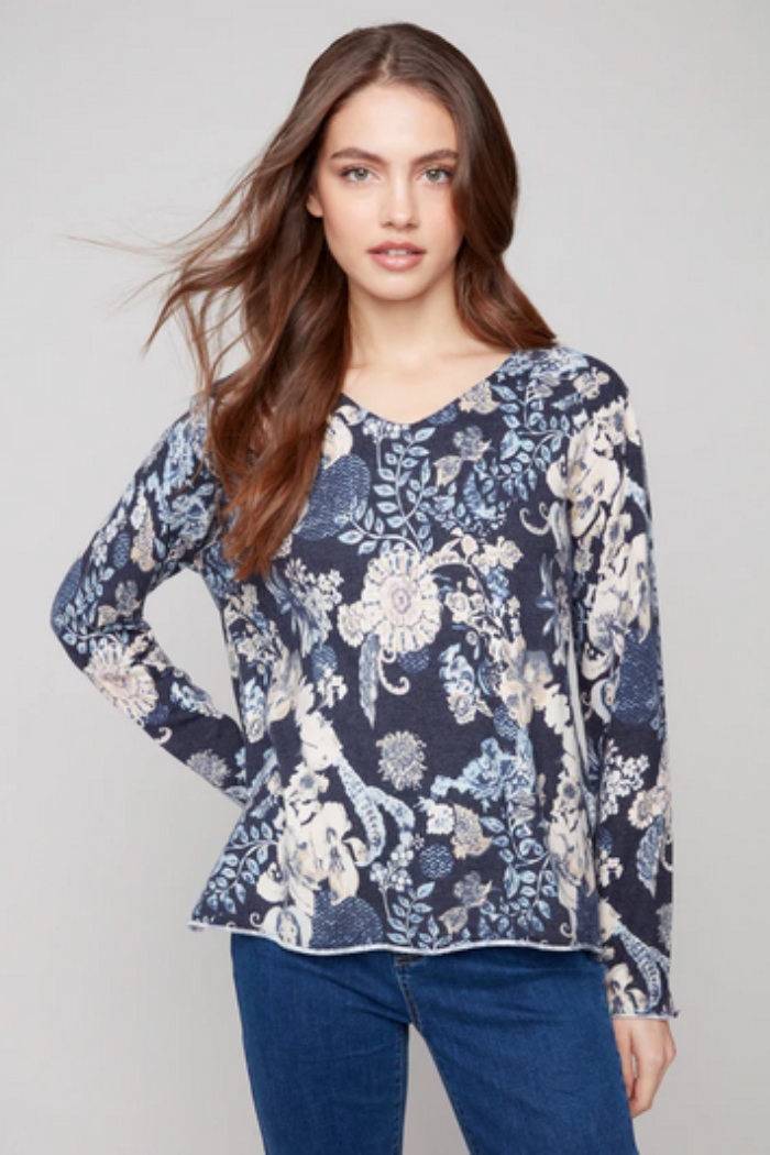 Women's Printed V-Neck Sweater