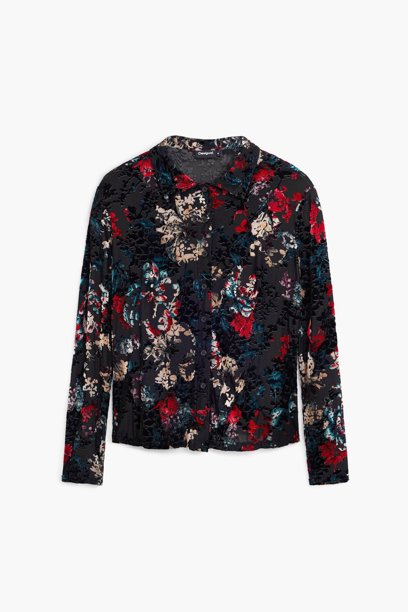 Button Up Velvet Burnout Blouse