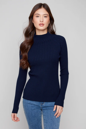 Ribbed Knit Mock Neck Sweater