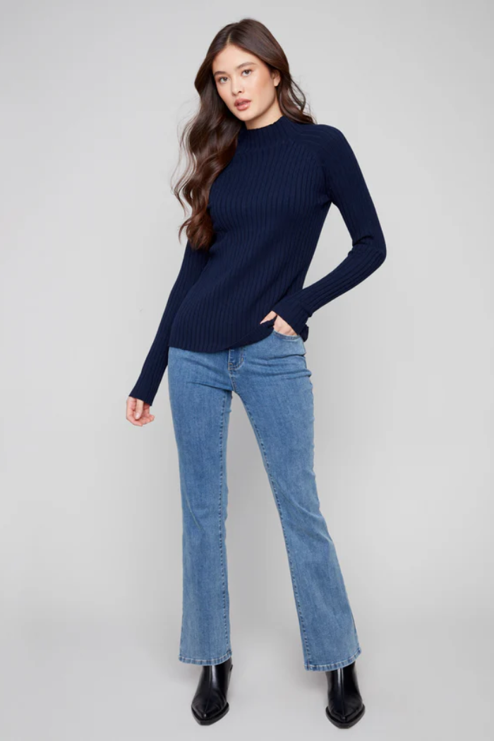 Ribbed Knit Mock Neck Sweater