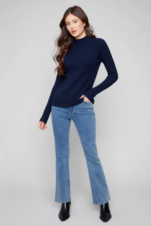 Ribbed Knit Mock Neck Sweater