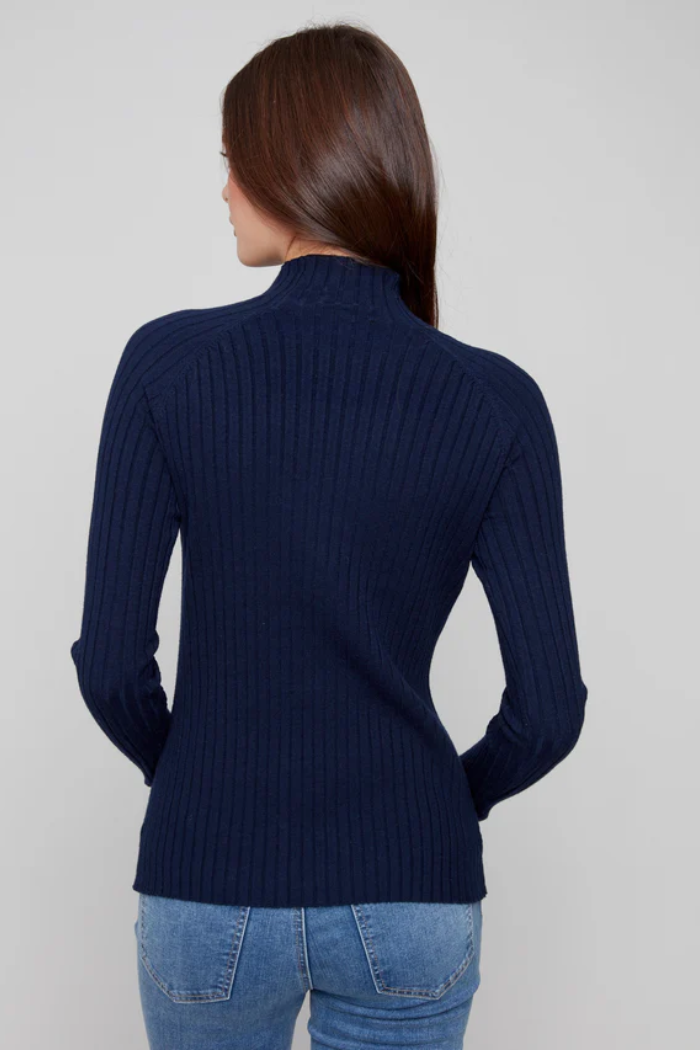 Ribbed Knit Mock Neck Sweater
