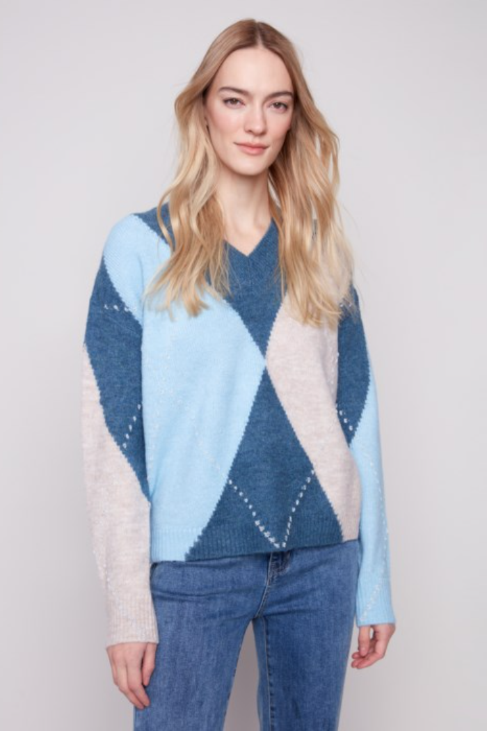 V-Neck Argyle Jacquard Sweater