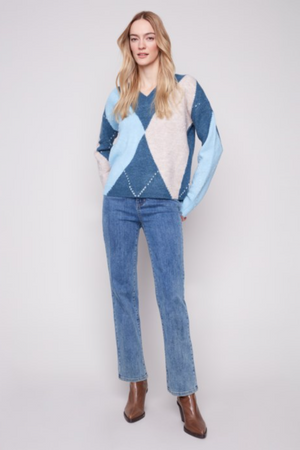V-Neck Argyle Jacquard Sweater