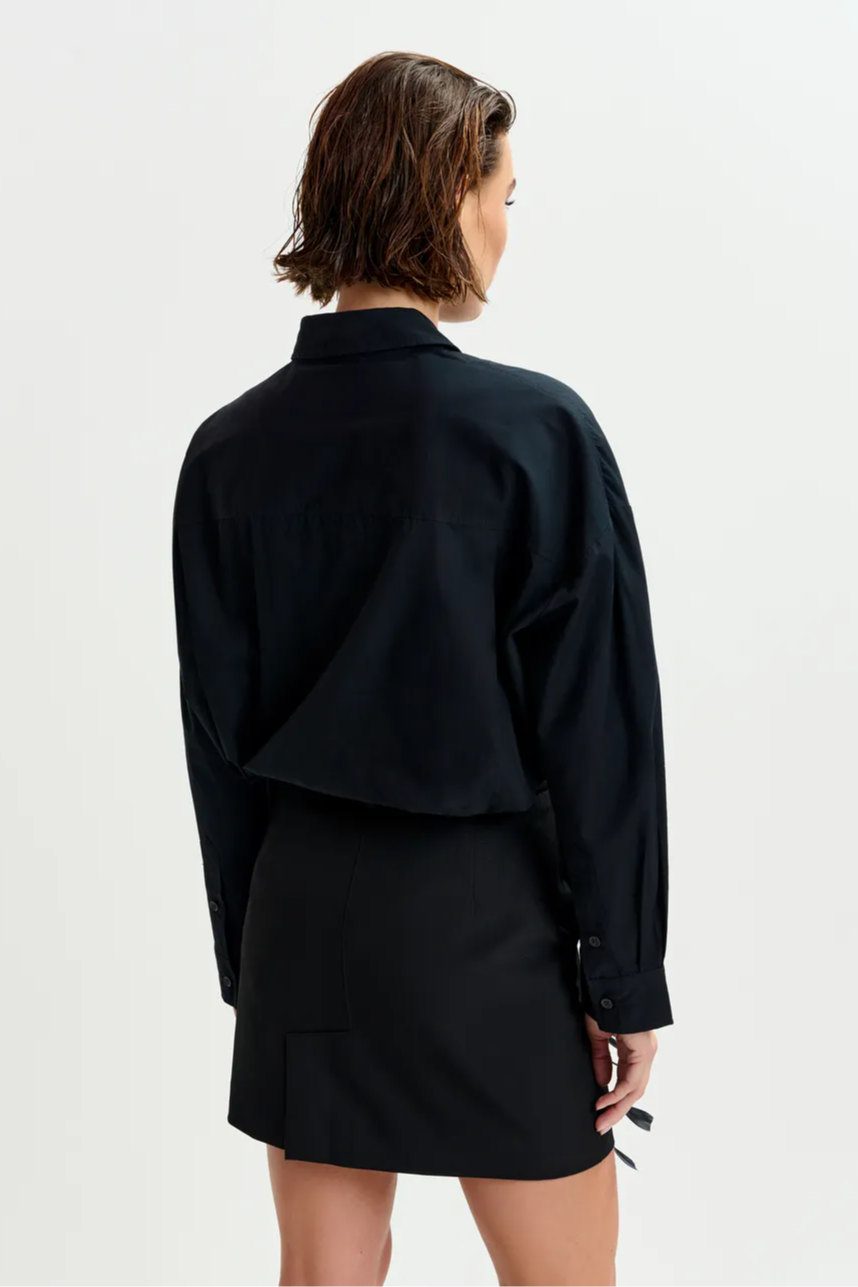 Black and silver oversized cotton shirt with sequin and bead embellishment