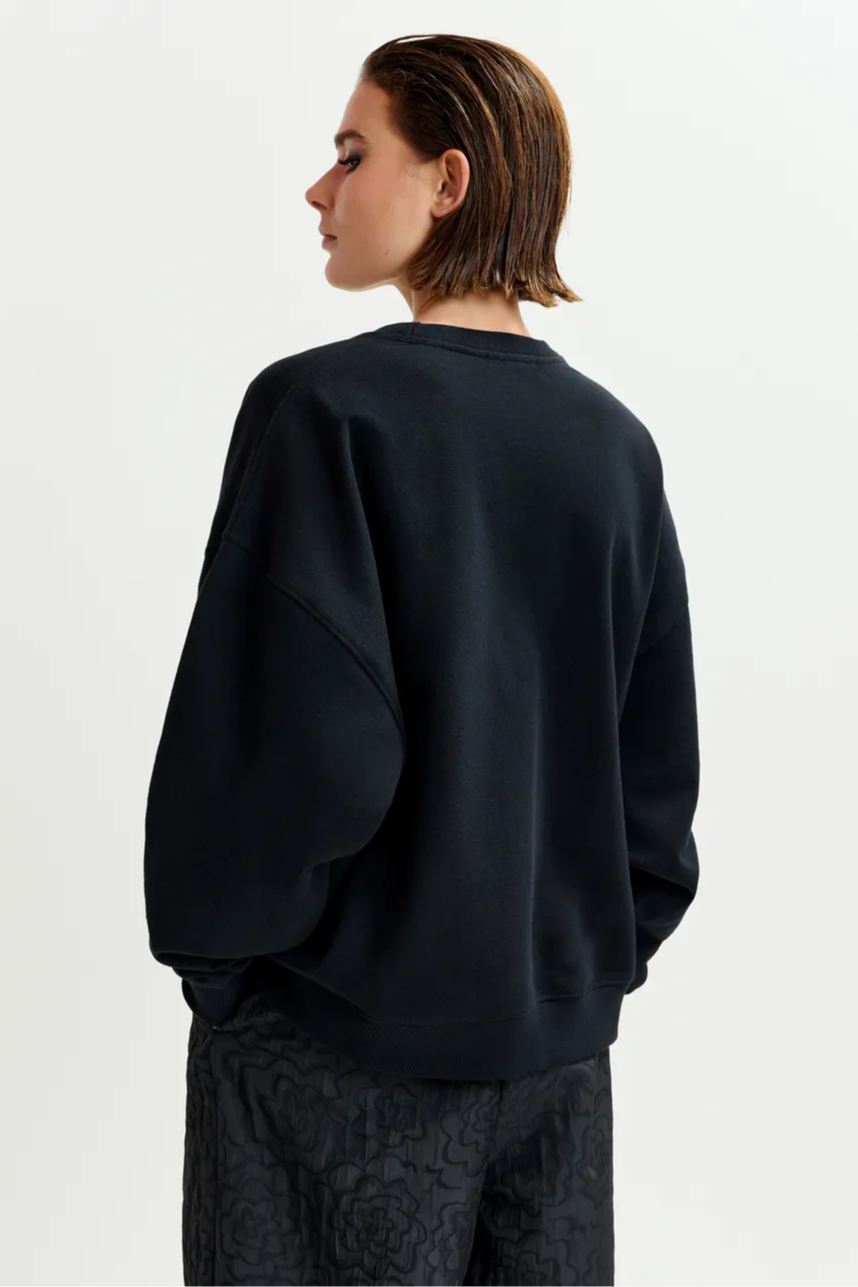 Black and multicolor cotton sweatshirt with floral sequin and bead-embellished embroideryfloweratshirt