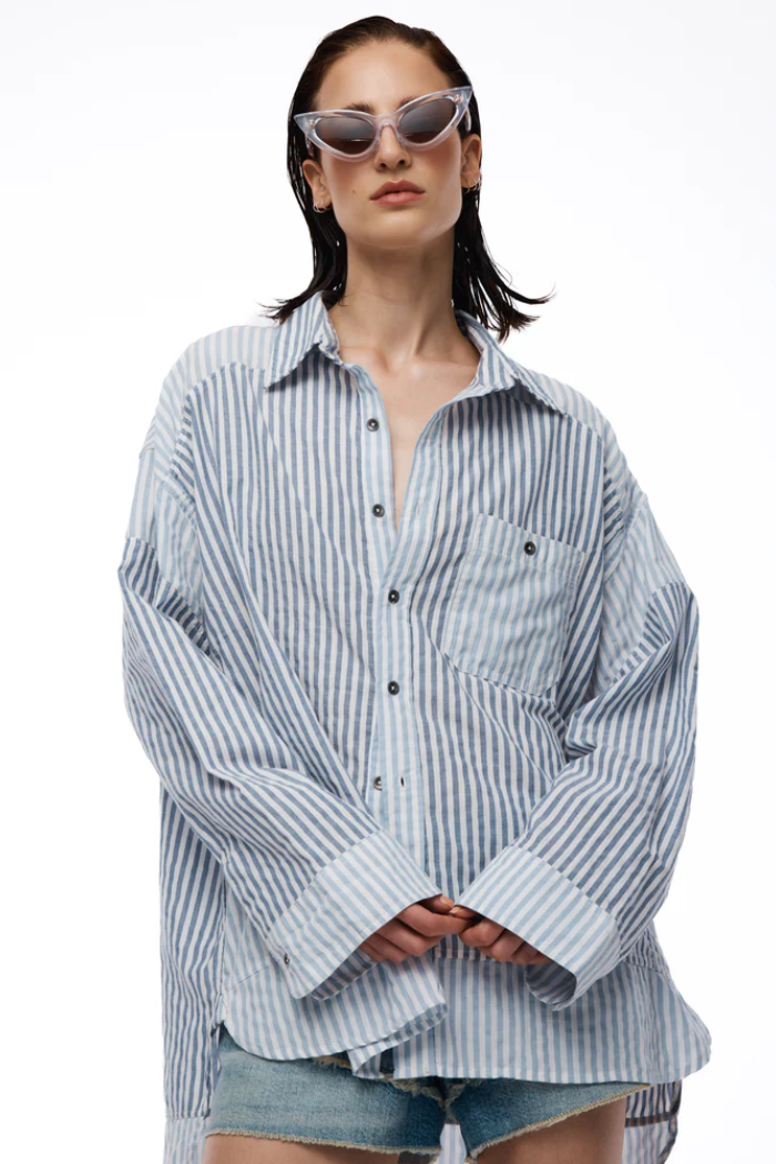 Patchwork Stripe Oversized Shirt